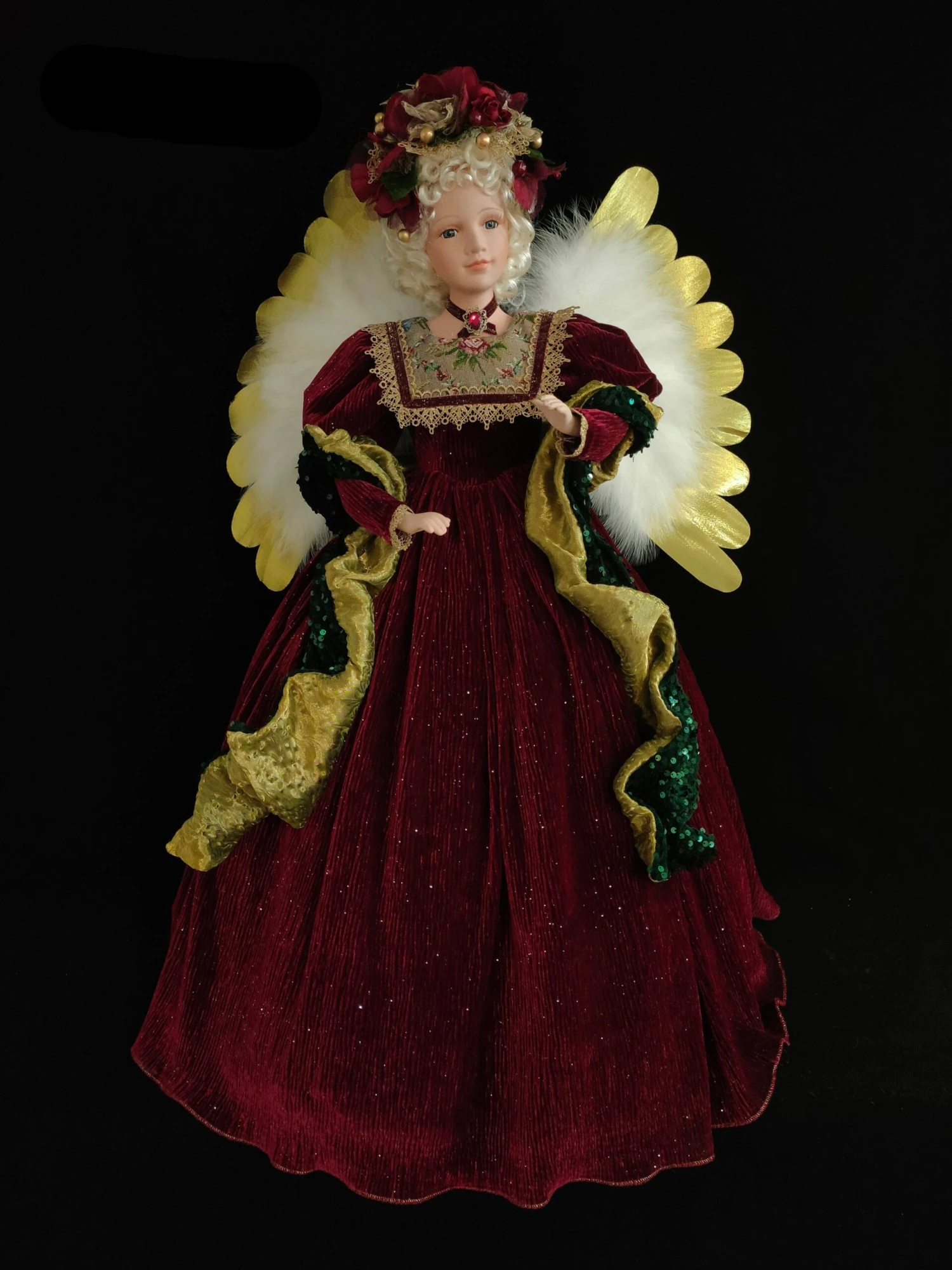 32" Burgundy & Gold Animated Musical Angel Tree Topper 1 32" Burgundy & Gold Animated Musical Angel Tree Topper