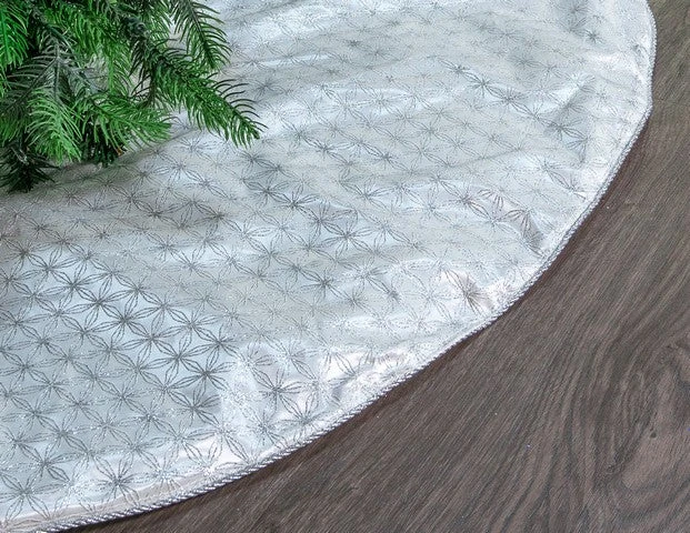 48" White & Silver Tree Skirt With Silver Edge Trim 1 48" White & Silver Tree Skirt With Silver Edge Trim
