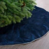 48" Blue Velvet Tree Skirt With Silver Cord Edge
