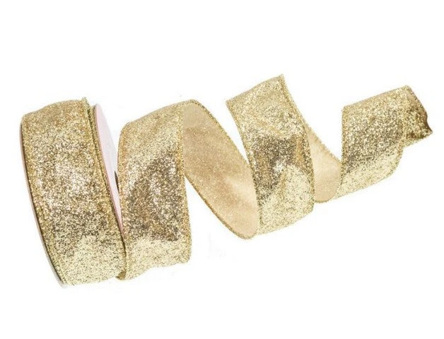 1.5" X 10 YD Gold Glitter Ribbon Set Of 3 1 1.5" X 10 YD Gold Glitter Ribbon Set Of 3