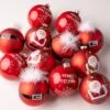 4" Red Santa Belt Glass Ball Set Of 12
