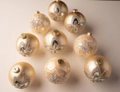 5" Ivory Jewel Ball Ornaments Assorted Set Of 9