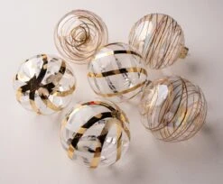 5" Gold Clear Ball Ornament Assorted Set Of 6