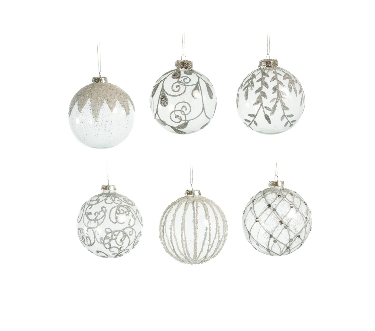 4" Crystal Silver & Glitter Ornament Assorted Set Of 12 1 4" Crystal Silver & Glitter Ornament Assorted Set Of 12