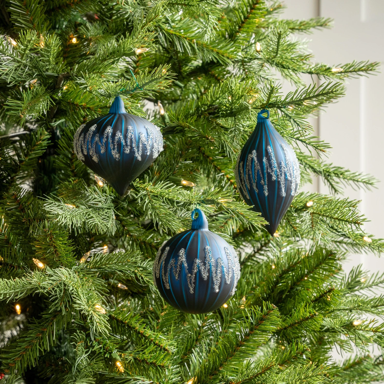 4" Blue Matte Decorative Ornaments Assorted Set Of 12 2 4" Blue Matte Decorative Ornaments Assorted Set Of 12 - Image 2