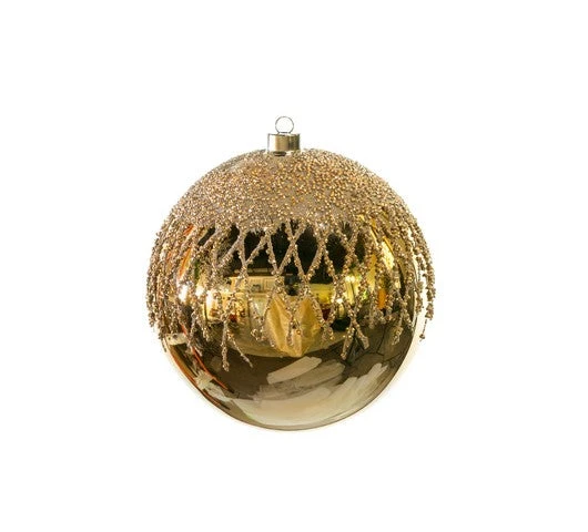 8" Gold Lattice Ball With Glitter Set Of 4 1 8" Gold Lattice Ball With Glitter Set Of 4