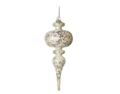 7" Crystal With Cream & Silver Glittered Finial Set Of 6 7 7" Crystal With Cream & Silver Glittered Finial Set Of 6 -Christmas Decoration Shop 0671406877 2