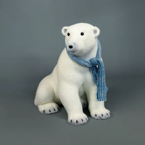 19" Sitting Polar Bear With Blue Scarf 1 19" Sitting Polar Bear With Blue Scarf