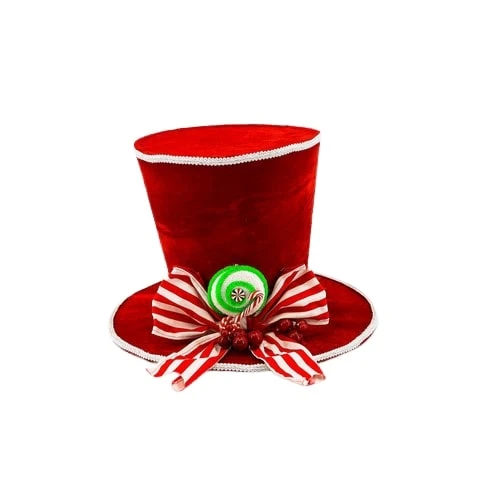 10" Red Top Hat With Peppermint Bow 1 10" Red Top Hat With Peppermint Bow