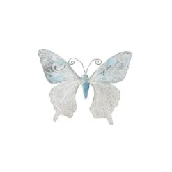 12" Arctic Blue & Silver Mesh Butterfly Set Of 6