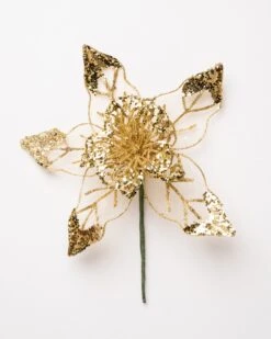 8" Poinsettia With Mesh & Glitter Set Of 6 -Christmas Decoration Shop 0671408900 1