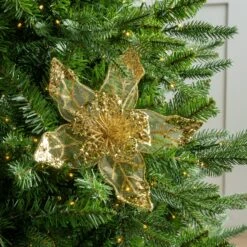 8" Poinsettia With Mesh & Glitter Set Of 6 -Christmas Decoration Shop 0671408900 2