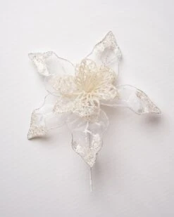 8" Poinsettia With Mesh & Glitter Set Of 6 -Christmas Decoration Shop 0671408904 1