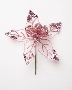 8" Poinsettia With Mesh & Glitter Set Of 6