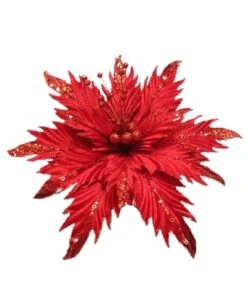 12" Poinsettia Clip Set Of 6 7 12" Poinsettia Clip Set Of 6 -Christmas Decoration Shop 0671409146