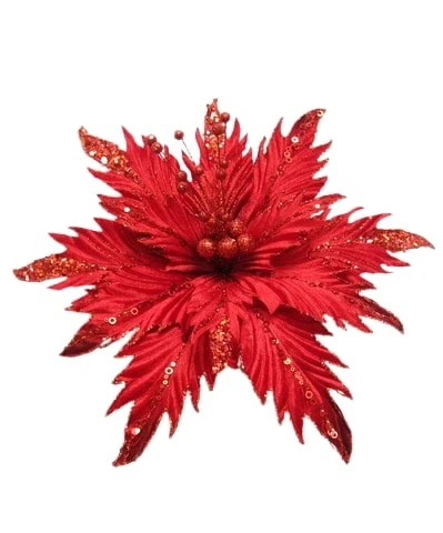 12" Poinsettia Clip Set Of 6 4 12" Poinsettia Clip Set Of 6 - Image 4
