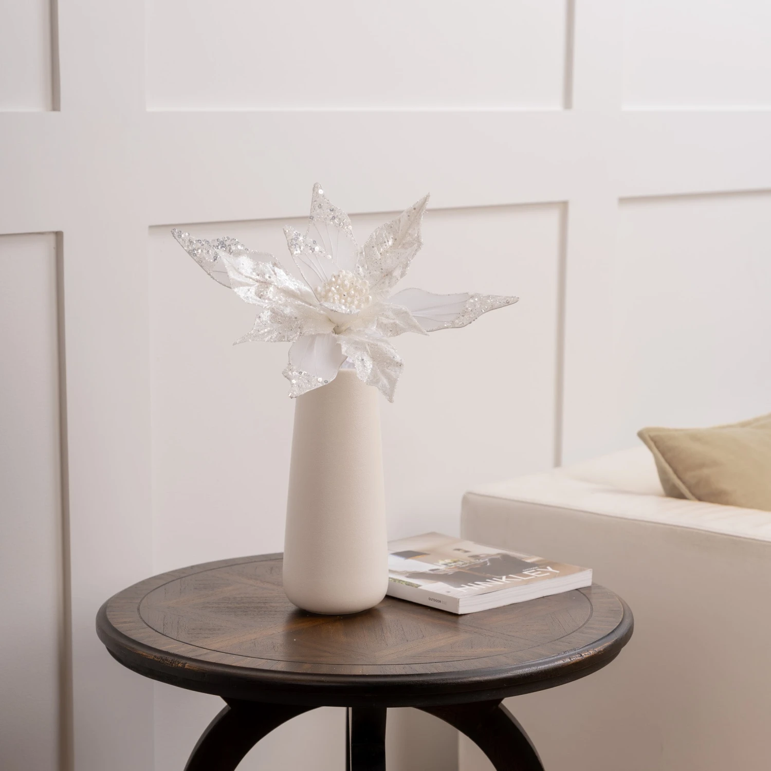 23" White Sheer Poinsettia Set Of 6 3 23" White Sheer Poinsettia Set Of 6 - Image 3