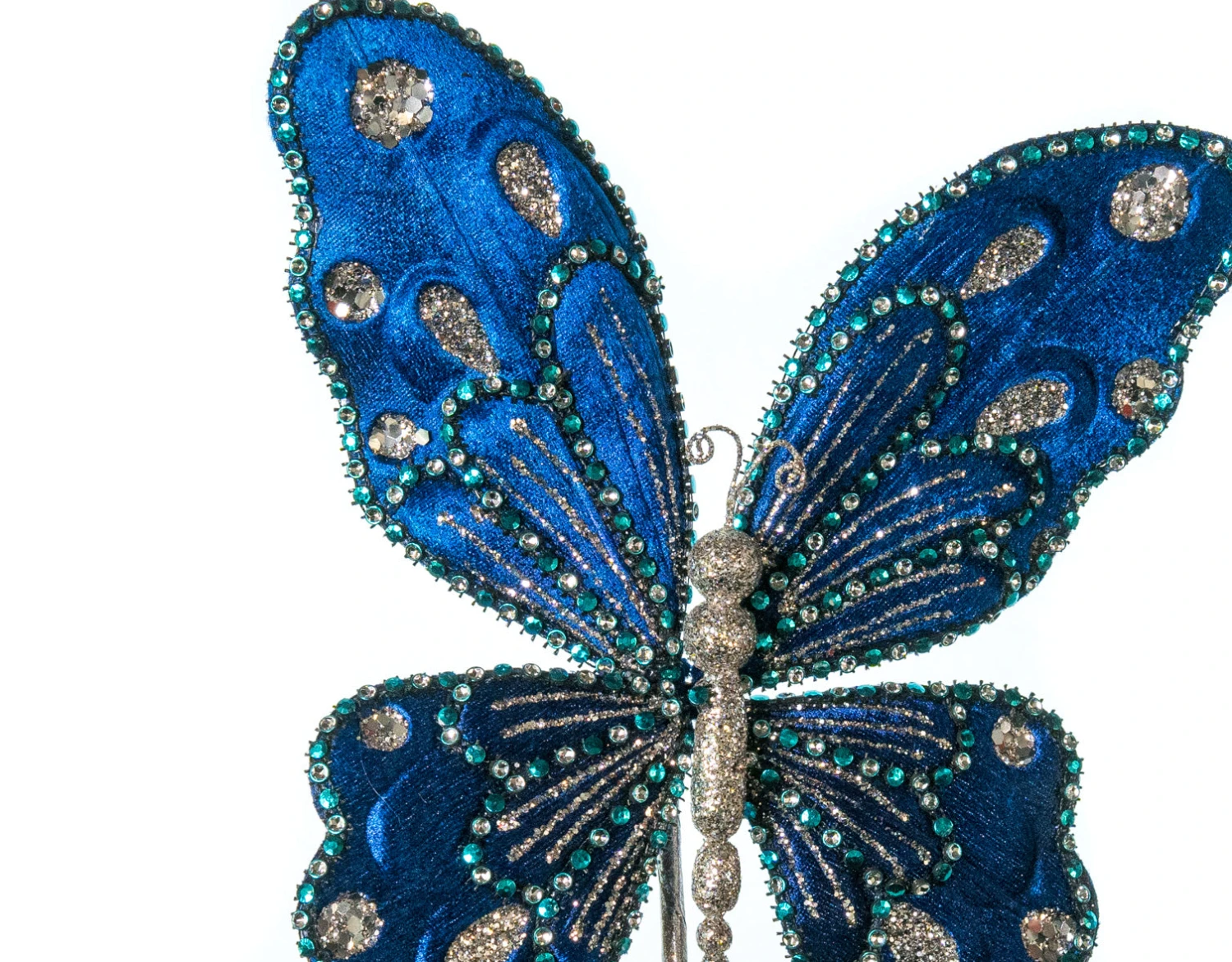 9" Blue Glitter Butterfly Set Of 6 2 9" Blue Glitter Butterfly Set Of 6 - Image 2