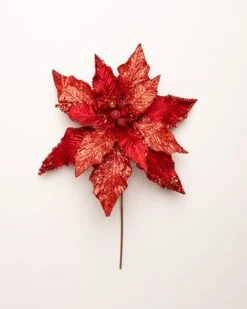 14" Glitter Poinsettia Set Of 6