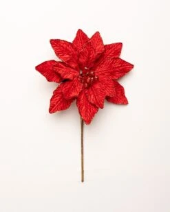 9" Velvet Poinsettia Pick Set Of 6