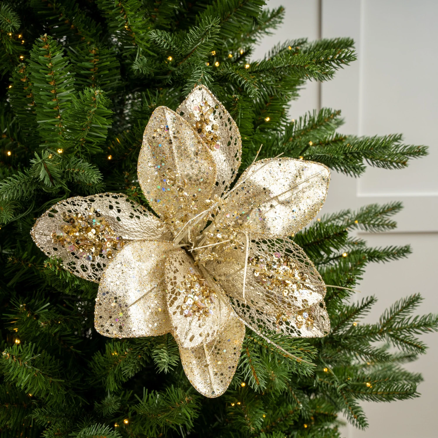 14" Poinsettia Pick Set Of 6 2 14" Poinsettia Pick Set Of 6 - Image 2