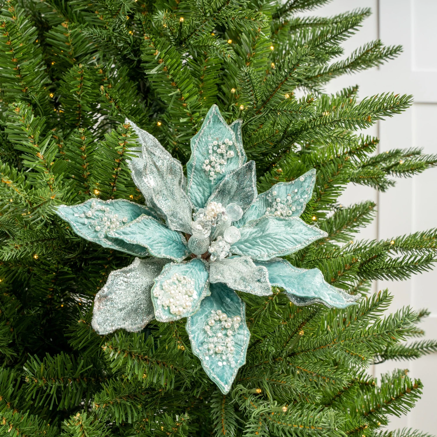 18" Poinsettia Stem With Leaves Set Of 6 2 18" Poinsettia Stem With Leaves Set Of 6 - Image 2