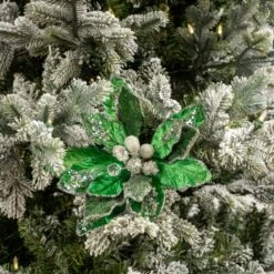 18" Emerald & Silver Poinsettia Set Of 6 -Christmas Decoration Shop 0671409729 1