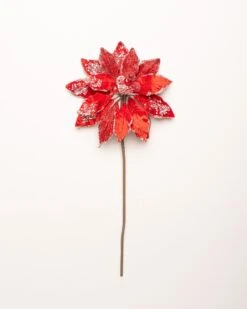 18" Icy Red & White Poinsettia Set Of 6