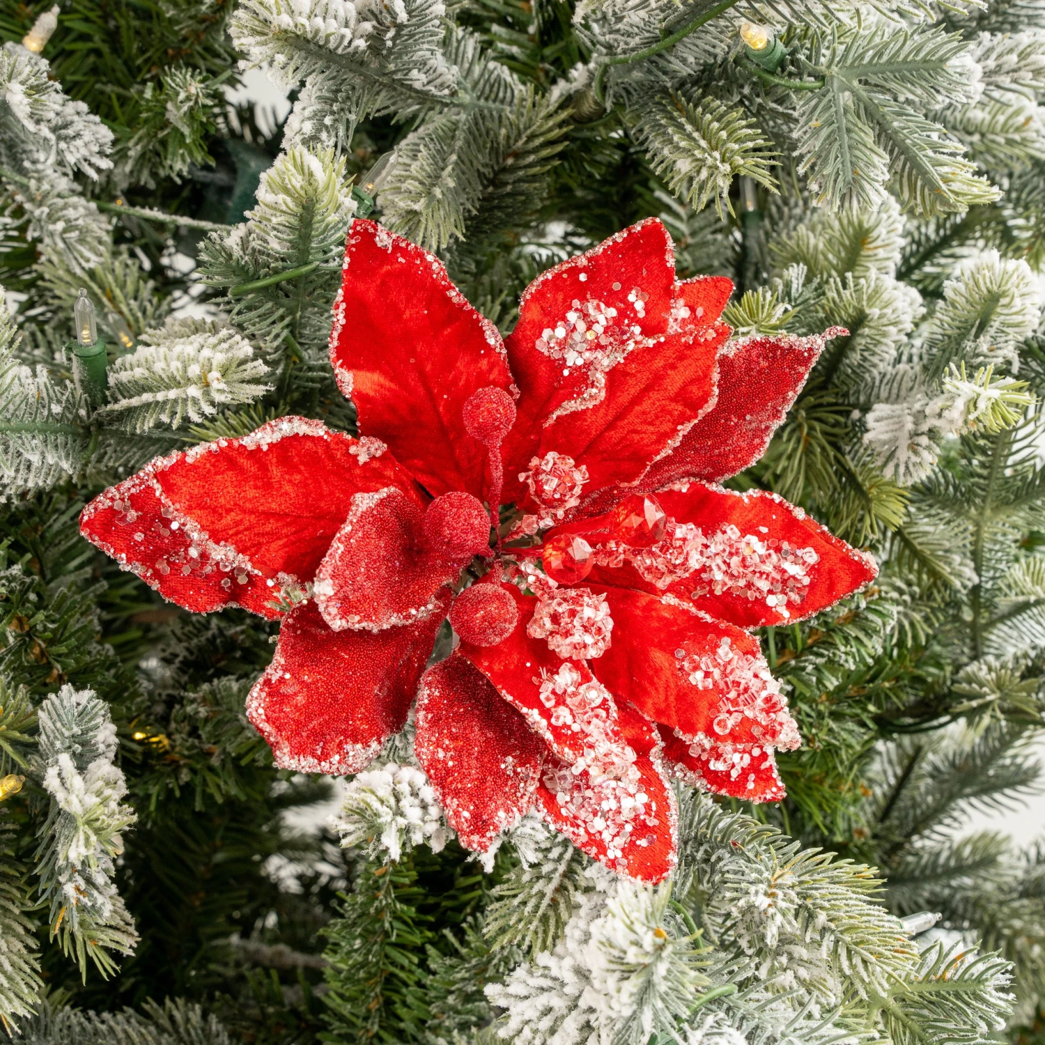 18" Icy Red & White Poinsettia Set Of 6 2 18" Icy Red & White Poinsettia Set Of 6 - Image 2
