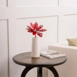 18" Icy Red & White Poinsettia Set Of 6 5 18" Icy Red & White Poinsettia Set Of 6 -Christmas Decoration Shop 0671409730 2