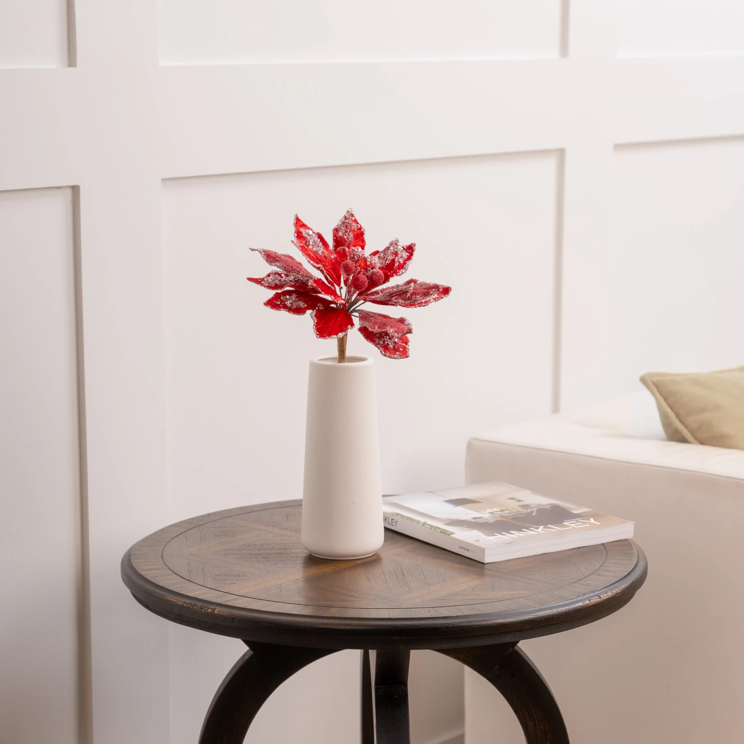 18" Icy Red & White Poinsettia Set Of 6 3 18" Icy Red & White Poinsettia Set Of 6 - Image 3