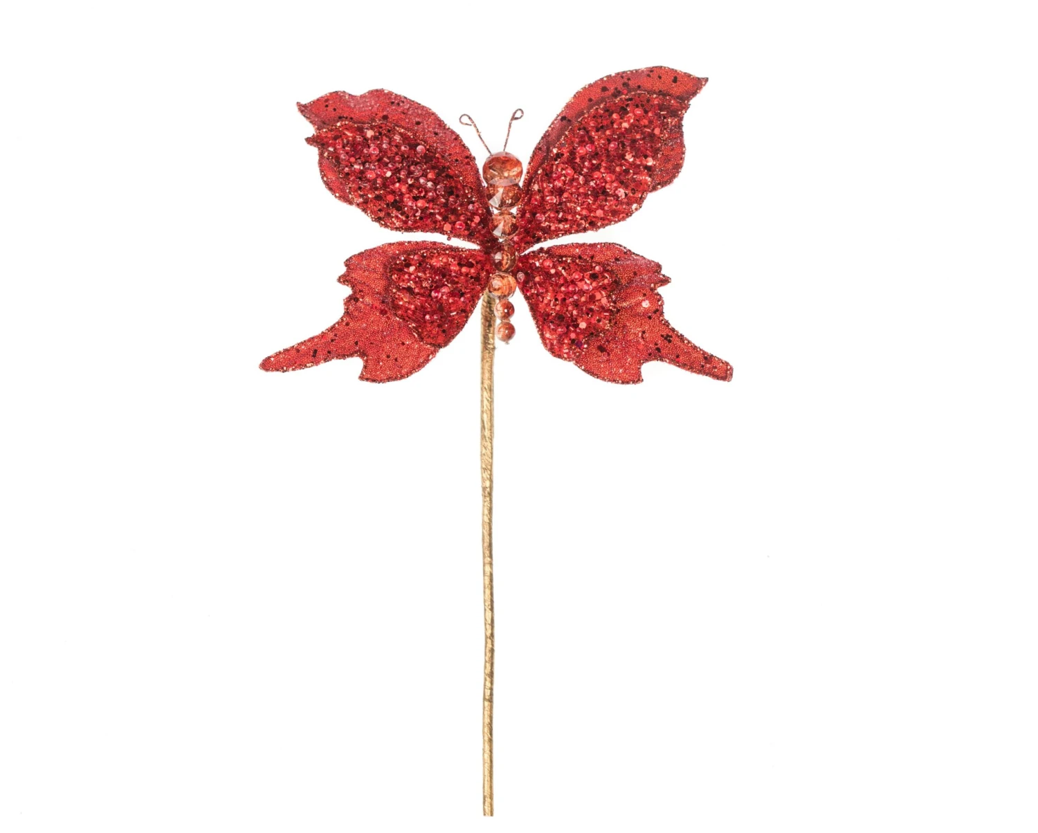 6" Red Glitter Butterfly Pick Set Of 6 2 6" Red Glitter Butterfly Pick Set Of 6 - Image 2