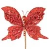 6" Red Glitter Butterfly Pick Set Of 6