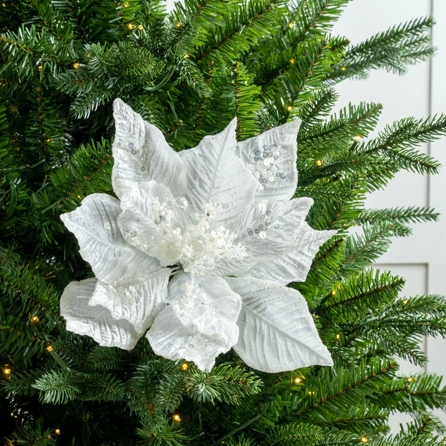 15" Poinsettia Velvet Pick Set Of 6 6 15" Poinsettia Velvet Pick Set Of 6 - Image 6