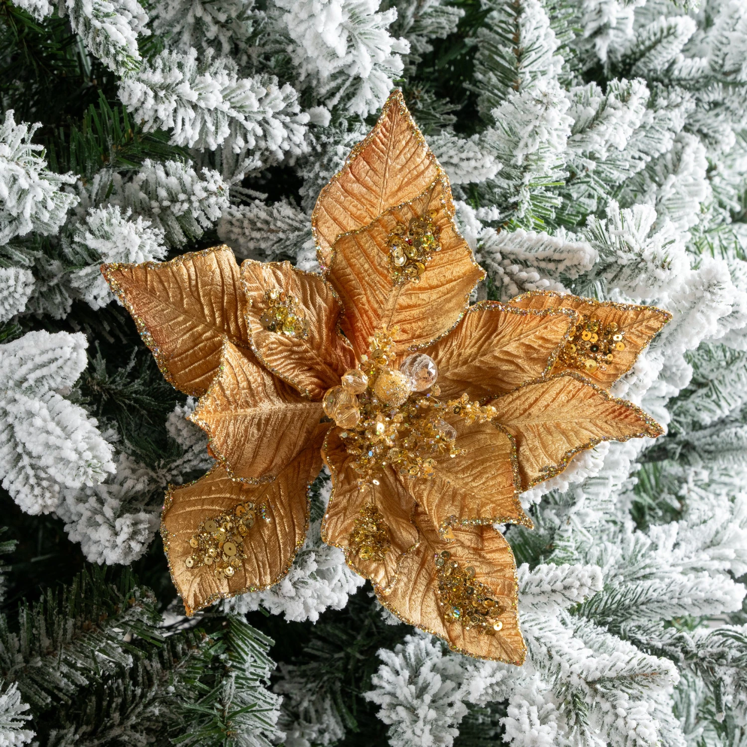 15" Poinsettia Velvet Pick Set Of 6 4 15" Poinsettia Velvet Pick Set Of 6 - Image 4