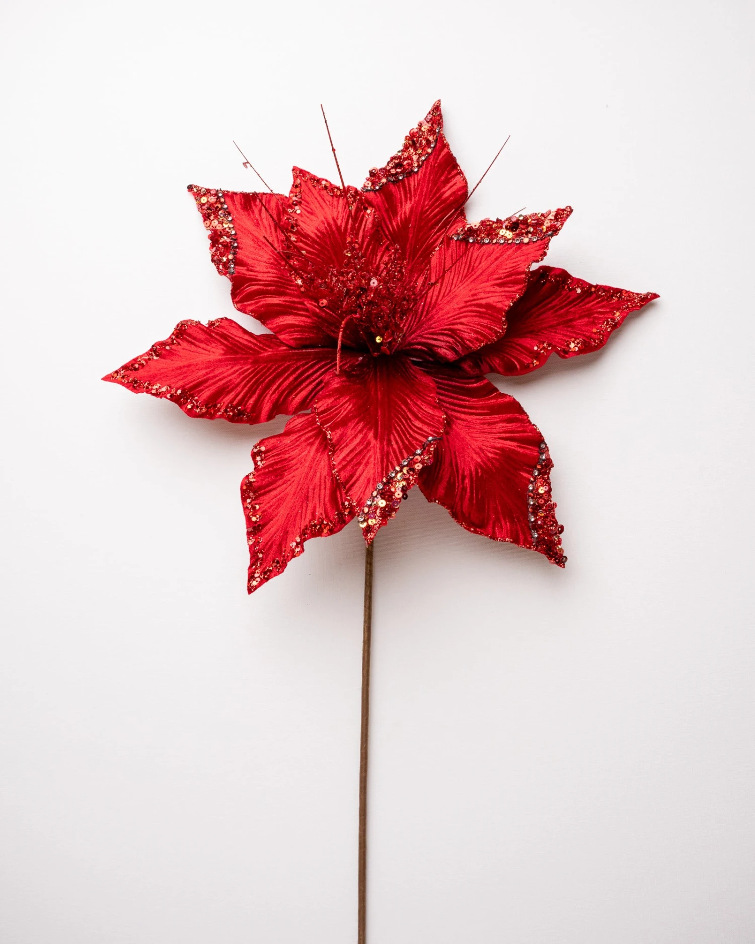 15" Green Poinsettia Velvet Pick Set Of 6 8 15" Green Poinsettia Velvet Pick Set Of 6 - Image 8