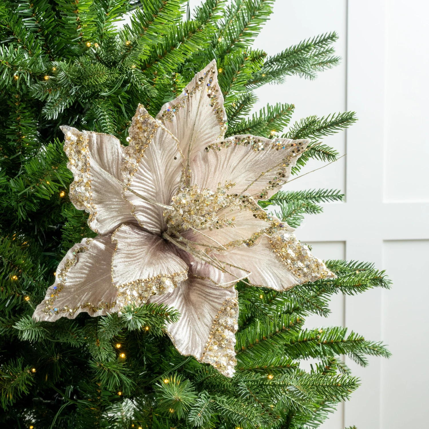 15" Green Poinsettia Velvet Pick Set Of 6 7 15" Green Poinsettia Velvet Pick Set Of 6 - Image 7