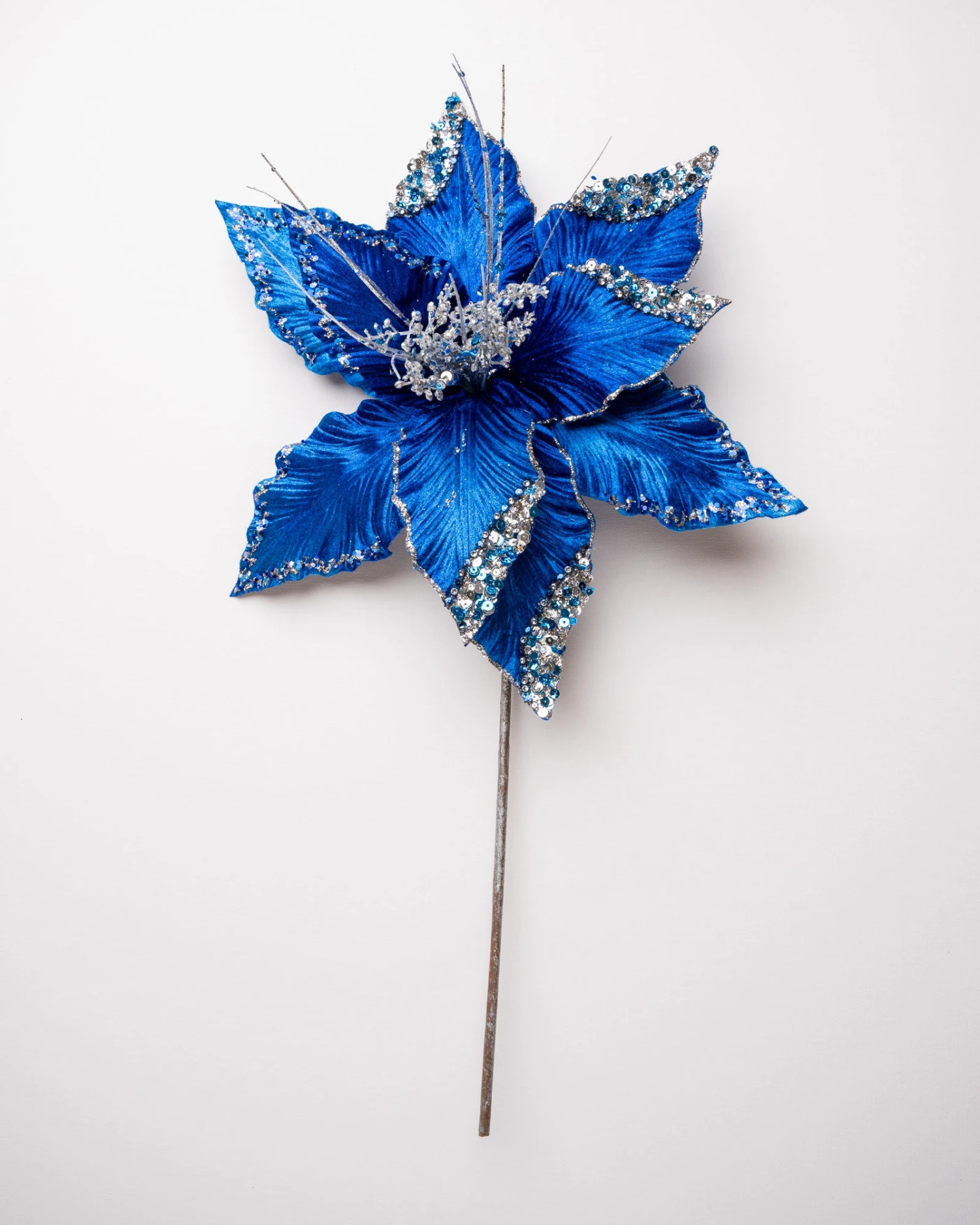 15" Green Poinsettia Velvet Pick Set Of 6 4 15" Green Poinsettia Velvet Pick Set Of 6 - Image 4