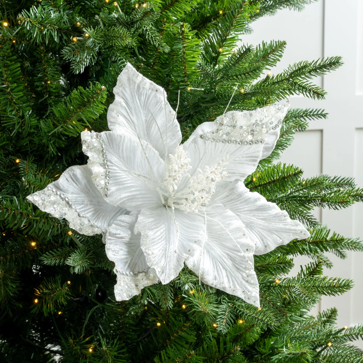 15" Green Poinsettia Velvet Pick Set Of 6 2 15" Green Poinsettia Velvet Pick Set Of 6 - Image 2