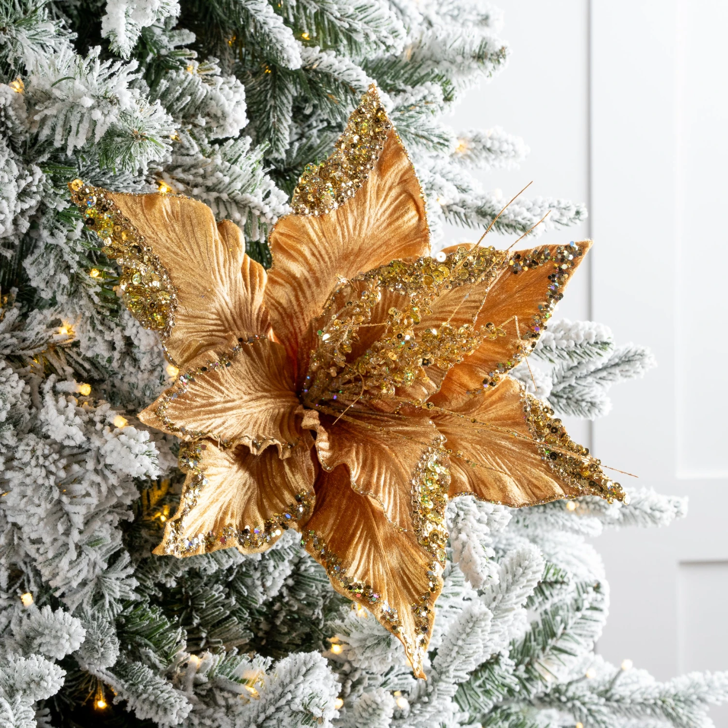 15" Green Poinsettia Velvet Pick Set Of 6 3 15" Green Poinsettia Velvet Pick Set Of 6 - Image 3