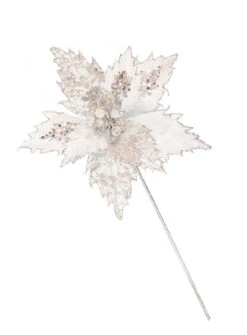 17" Silver Glitter Poinsettia Stem Set Of 6