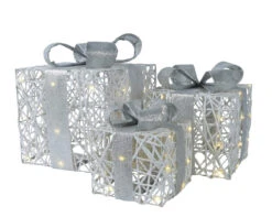 12" Silver Sequin Battery Operated Gift Box Set Of 3