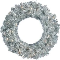 30" Laser Silver Wreath Pre-lit 100 LED Clear Lights