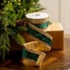 2.5" X 10YD Emerald Velvet Ribbon With Gold Back & Crochet Trim