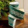 4" X5YD Green Velvet Ribbon With Silver Floral Jewel