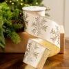 4" X10YD Ivory Ribbon With Gold Glitter Snowflake