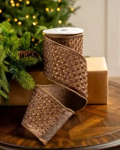 4" X5YD Brown Jewel Ribbon