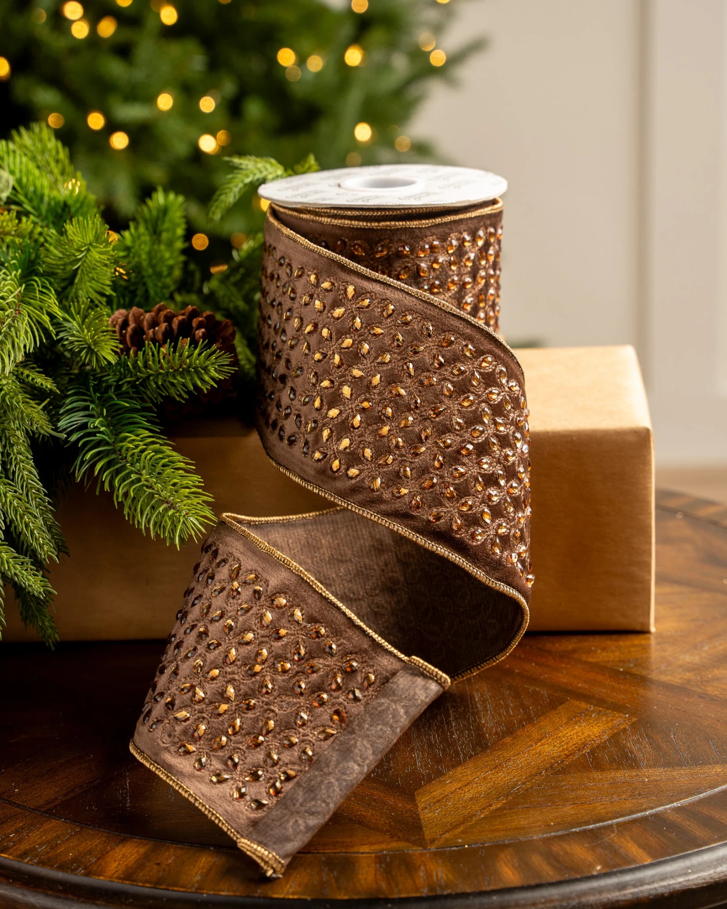 4" X5YD Brown Jewel Ribbon 1 4" X5YD Brown Jewel Ribbon