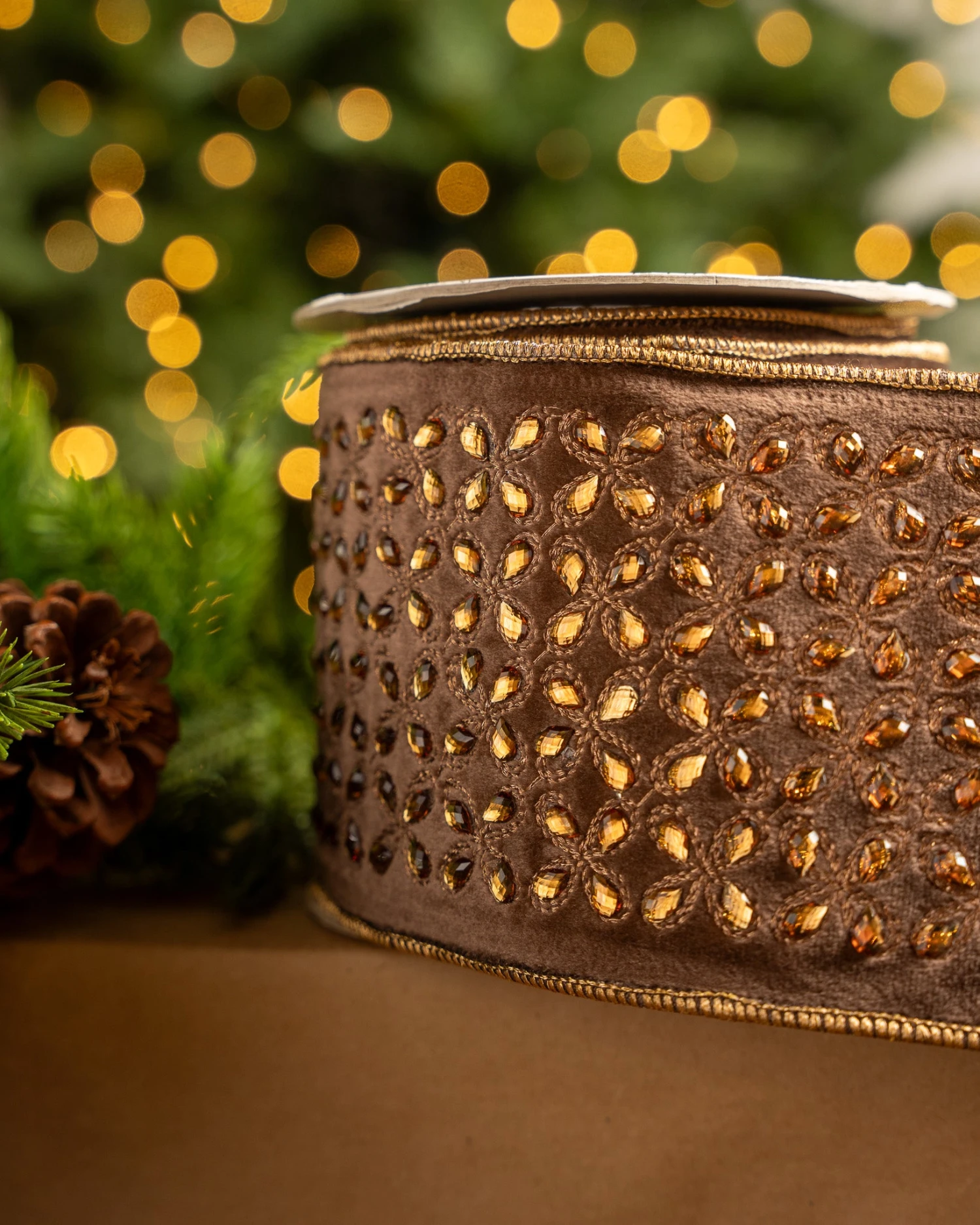 4" X5YD Brown Jewel Ribbon 2 4" X5YD Brown Jewel Ribbon - Image 2