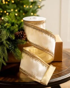 4" X5YD Ivory With Gold Crotchet Trim Edge